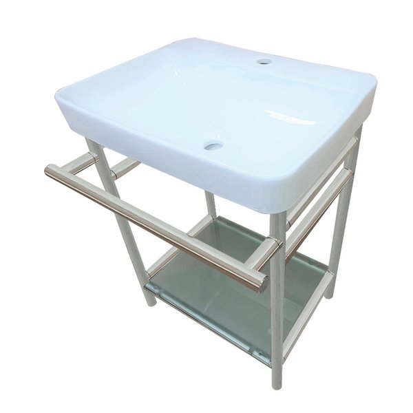 VPB23186 23-Inch Ceramic Console Sink (1-Hole), White/Polished Nickel, Kingston Brass, Mfr#: VPB23186